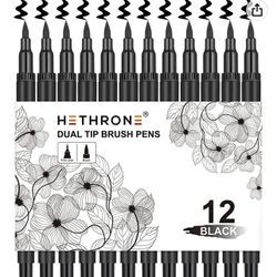 Dual Tip Brush Pens 12 Pack (Black)