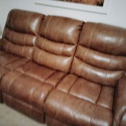 Chocolate Brown Leather Couch 2 Seat Recliner 