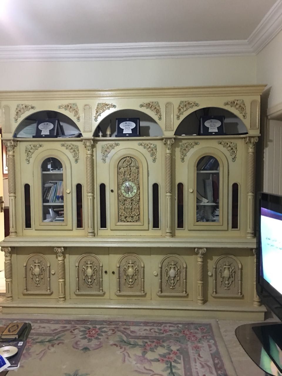 Vintage Wooden Very Elegant And Unique Imported Cabinet With Clock Very Rare To Find