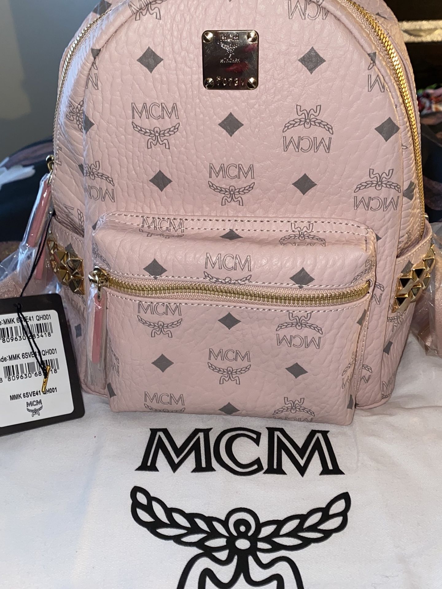 Authentic Pink Studded MCM Backpack