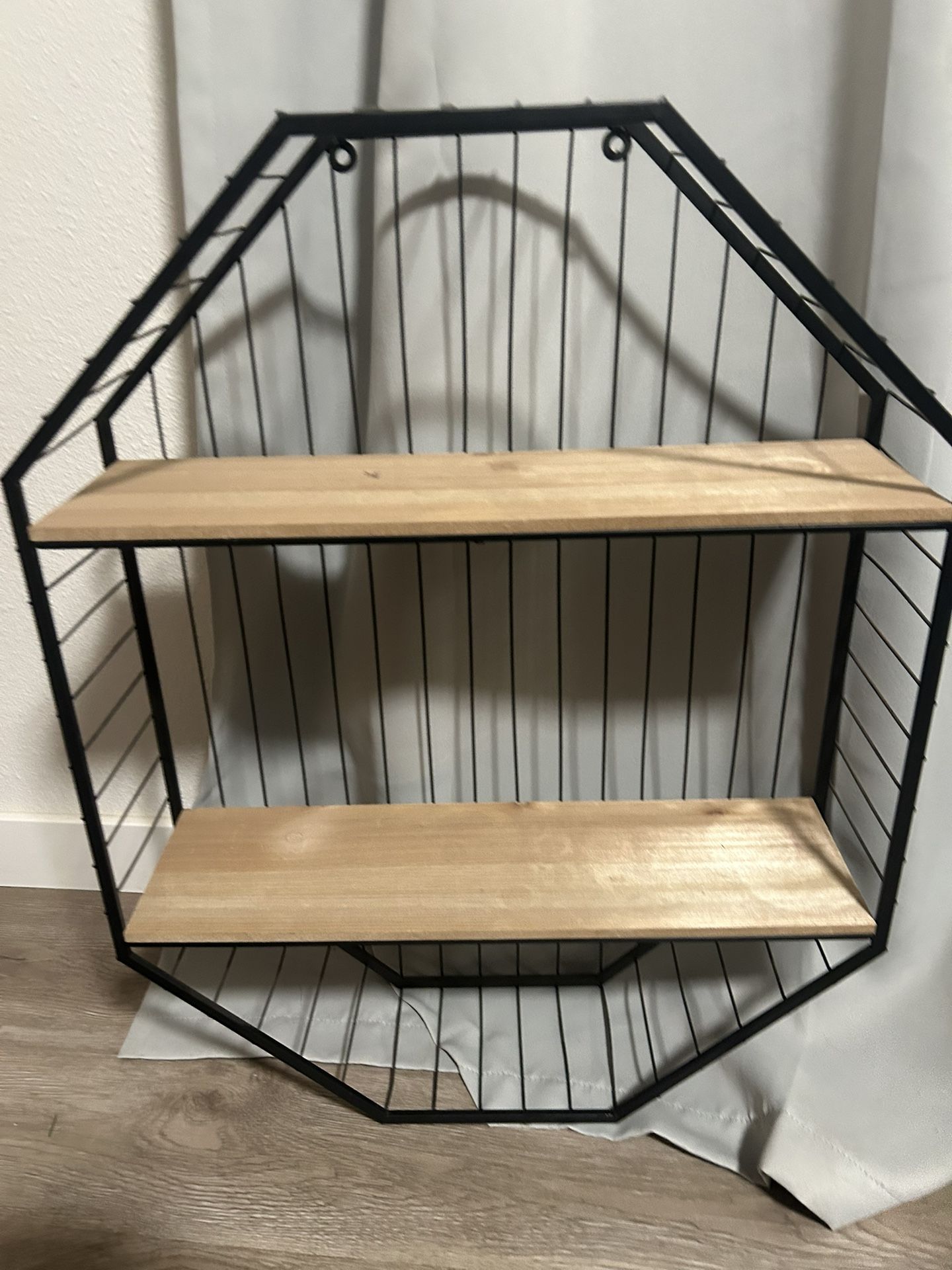 Black Metal And Wood Wall Shelves