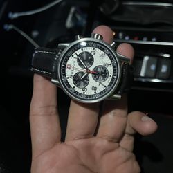 WENGER CHRONOGRAPH SILVER DIAL DATE BLACK LEATHER STRAP MEN'S WATCH 70791 