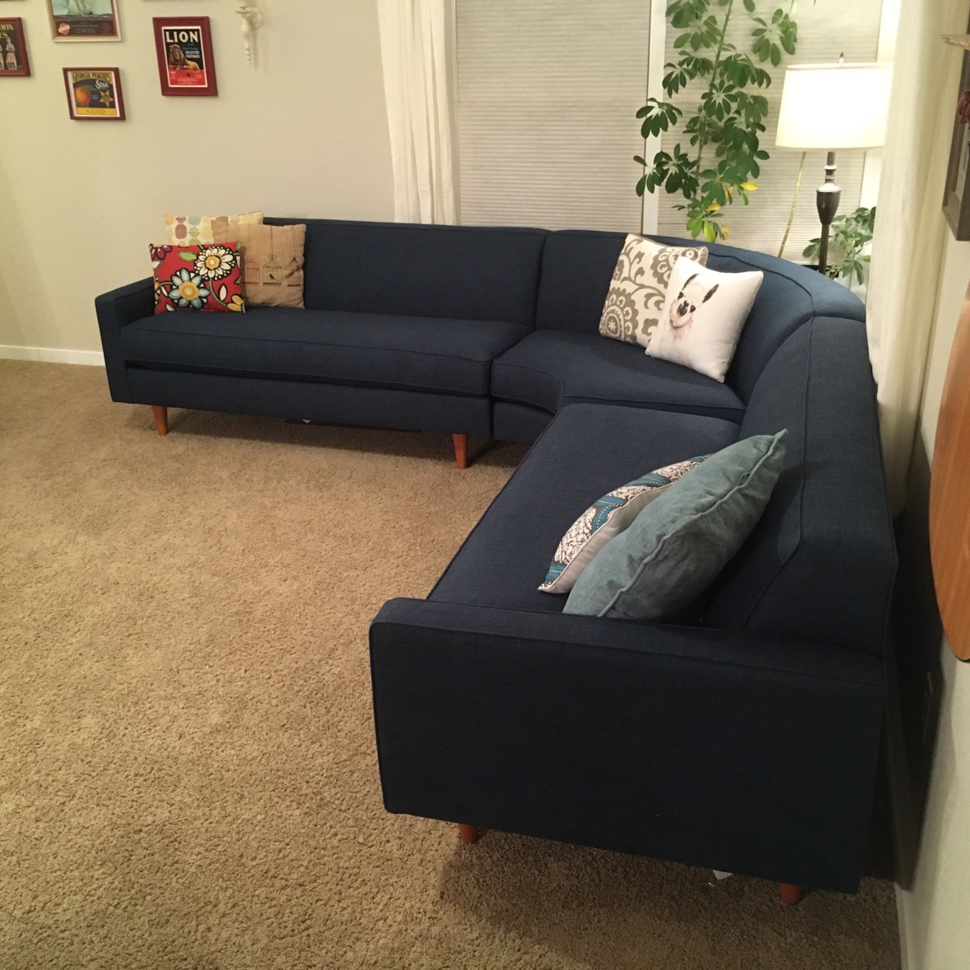Gorgeous New Mid-Century Modern 3 Piece Sectional Couch