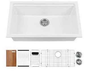 New 30 Inch White Granite Composite Sink Workstation, 30 X 18 White Undermount Kitchen Sink