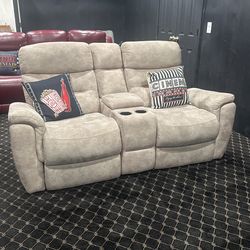 Pick Up Asap! Suede 2 Seater Recliner With Cup Holder