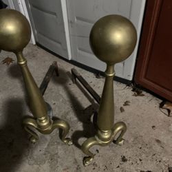 Vintage Cannonball 20” Brass Andirons