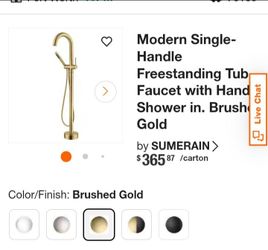 SUMERAIN Modern Single-Handle Freestanding Tub Faucet with Hand Shower in Brushed Gold.
