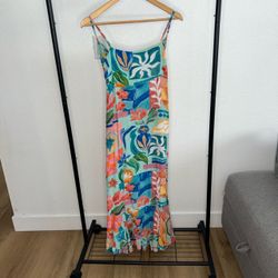 Paper Heart Women’s Medium Multicolor Tropical Floral Maxi Dress Tie Back