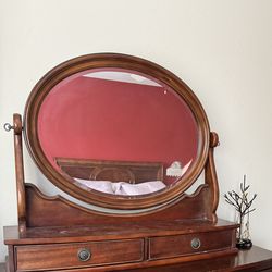 Cherry wood dresser top mirror with 2 drawers
