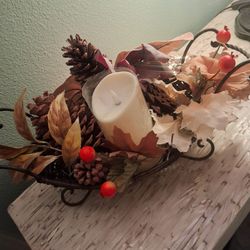 Festive Centerpiece /brass wicker/ Battery Candle