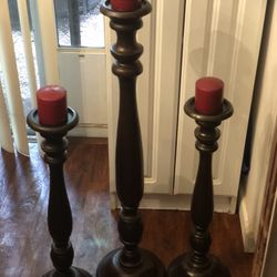 Set of 3 Wooden Bombay Company Candle Holders 