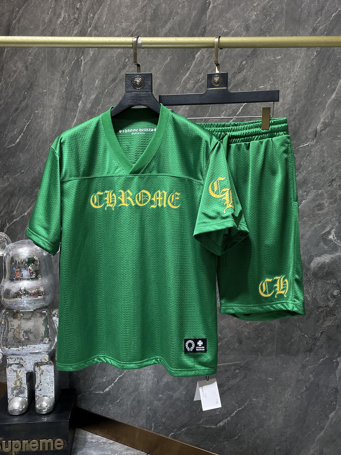 Chrome Jersey Hearts Green Shorts Set Yellow Small S Medium M Large L XL
