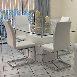Juego de Comedor Moderno Blanco con Vidrio| Modern White Glass Dining Table Set