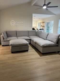 Light Grey Modular 6 Piece Cloud Sectional Couch Delivery Available 🚚