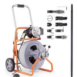 Drain Cleaner Machine 100FT x 1/2 Inch, Auto Feed Sewer Snake Drain