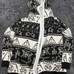 Harry Potter Horcrux Fair Isle Sherpa Lined Open Front Hooded Cardigan