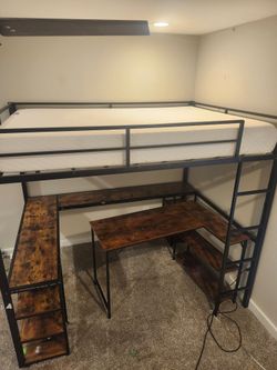 Loft bed w extra desk and  matress