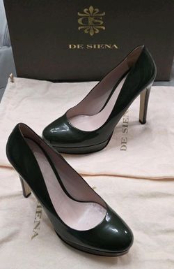 De Siena Green Patent Leather Stilletos Womens High Heeled Shoes 38 8 Italy