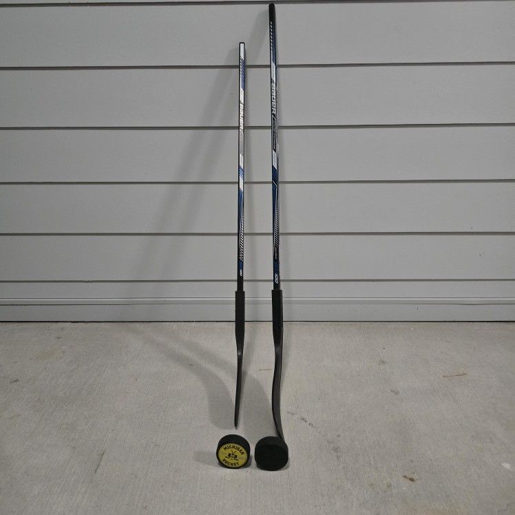 Bauer Street Hockey Sticks (2) + Bonus Pucks - Quick Pickup