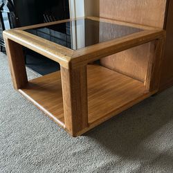 Wood End Table Smoked Glass Insert