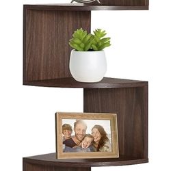 5 Tier Wall Mount Corner Shelf Walnut Color