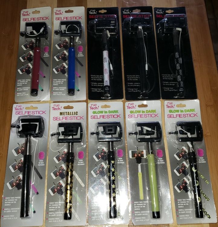 $3 each = NEW Selfie Stick for Cell Mobile Phone Picture Photo (Glow in Dark, Metallic, Design, Solid Color) Rue Tech