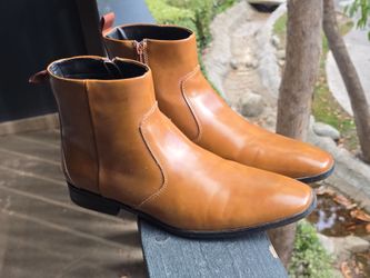 Mens Alfani Ashton Ankle Boots Chukka Chelsea Faux Leather side zipper 10.5 brown