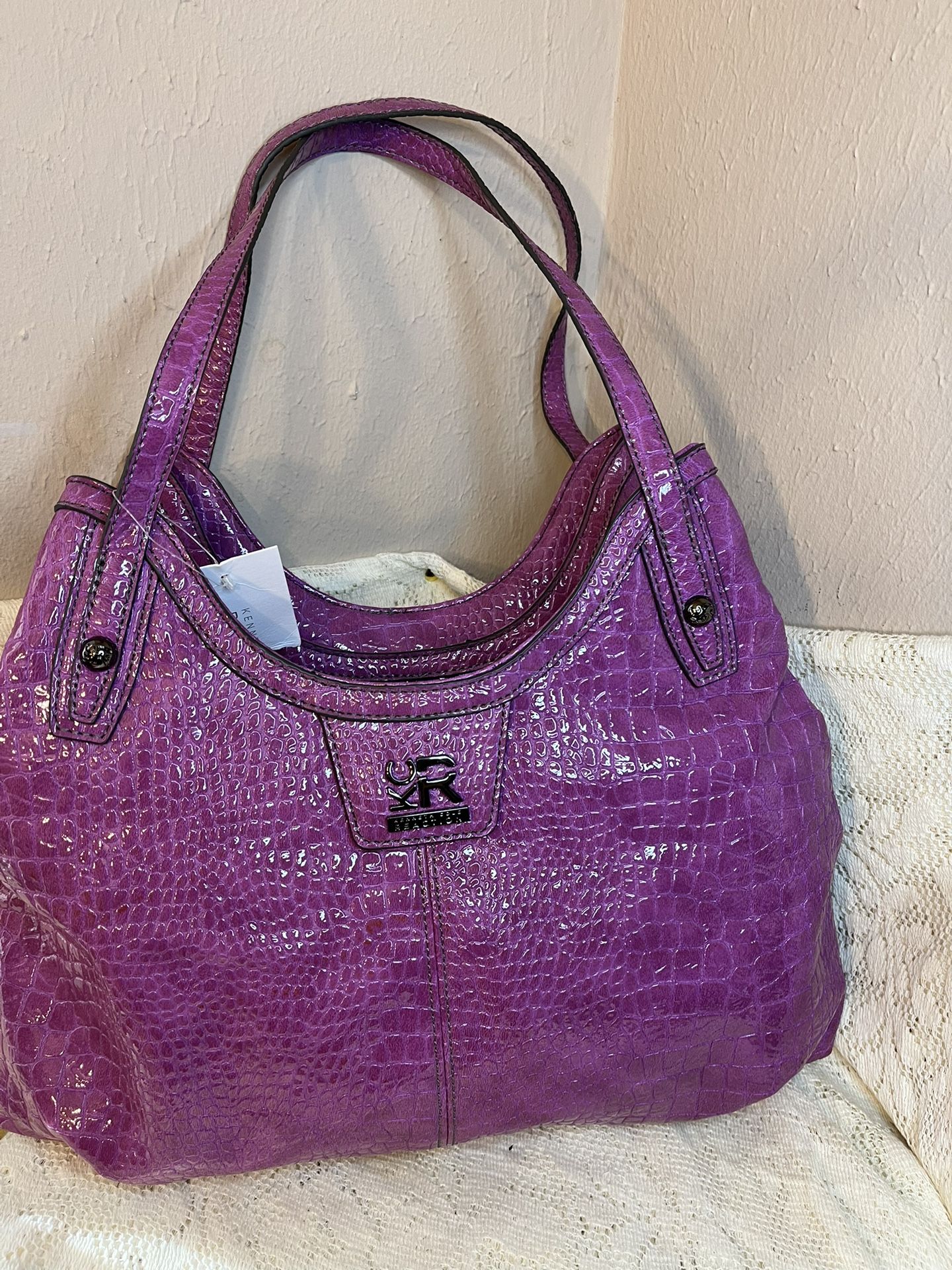 New! Kenneth Cole Reaction Pink/Purple Croc Embossed Boho Style Bag