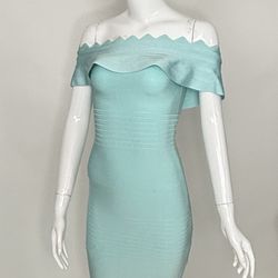 Teal Off-Shoulder Bandage Dress – Midi Bodycon – 44” Length