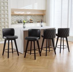Swivel Bar Stool Set of 4, Faux Leather Counter Height Chairs Counter Barstools with Wood Legs for Kitchen Island, Home Bar, 27.5" Height Upholstered 