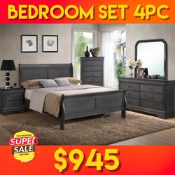 Queen Bedroom Set 4pc (bed Dresser Mirror And Night Stand ) - Delivery Available 
