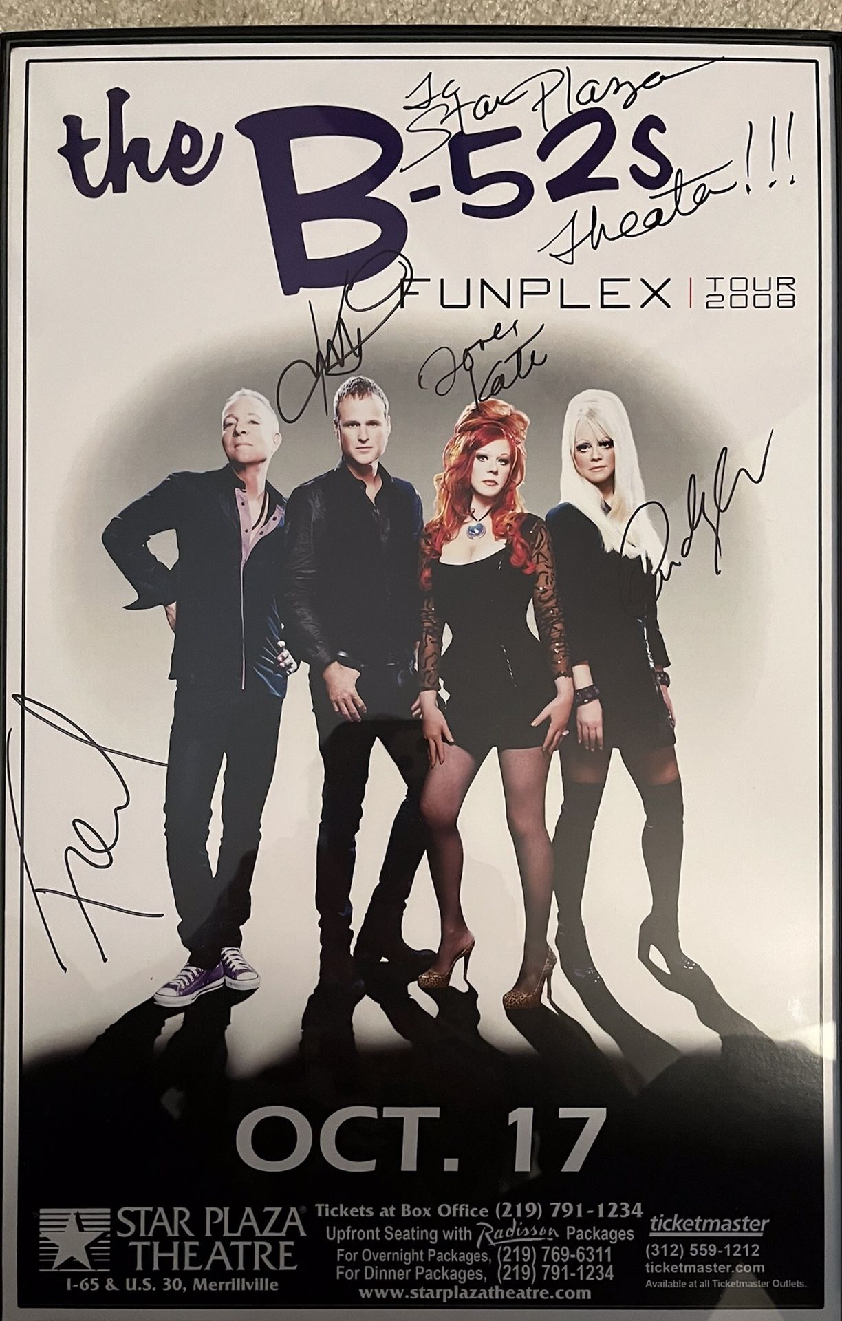 B 52’S 2009 AUTOGRAPHED TOUR POSTER WITH FRAME