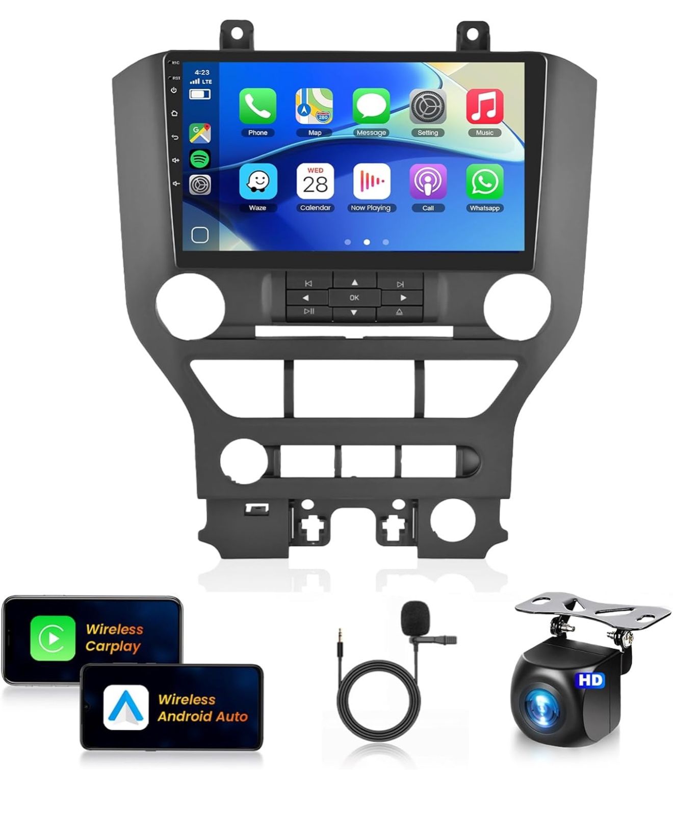 Car Stereo for Ford Mustang 2015-2020 [6+128G]- 8 Core, 9" 1280 * 720P IPS Touch Screen Android 13 Car Radio Wireless CarPlay Android Auto, GPS, FM, S