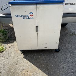 Vintage United Delco Rolling Automotive Shop Cabinet