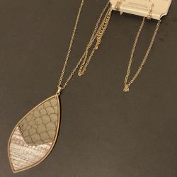 34” Goldtone Necklace With Genuine Leather Pendant And Matching Earrings,By C.I.T.Y