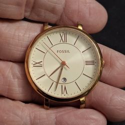Fossil Jacqueline Rose Gold-Toned Stainless Steel Model ES3487 Women's Watch Head In Mint Condition- Works Perfectly