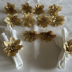 12 Gold Pointsettia Napkin Rings For Christmas Or New Years