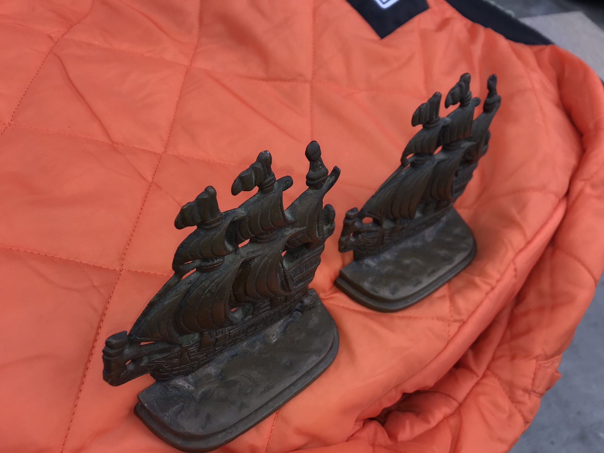 Vintage Sailing Ships Bookends Bronze Rare Find 