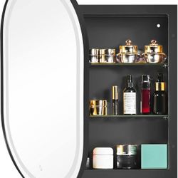 Oval Bathroom Medicine Cabinet with Mirror, LED Lighted 34”x20” Recessed Medicine Cabinet,3 Color Light Makeup Mirror for Bathroom with Beveled Edge M