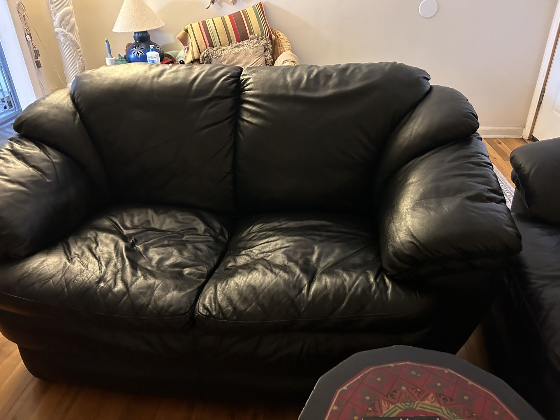 Black Leather Sofa and Loveseat