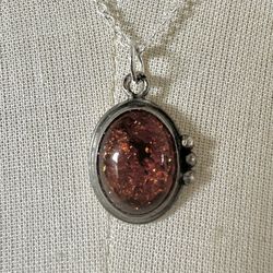 Sterling silver  amber  pendant necklace