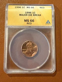 1996 Lincoln Memorial Cent Major Die Break Error MS66  Authentic  