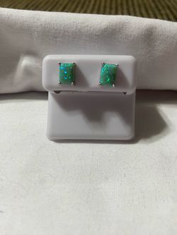 925 Sterling Silver Emerald Cut Emerald Green Natural Opal