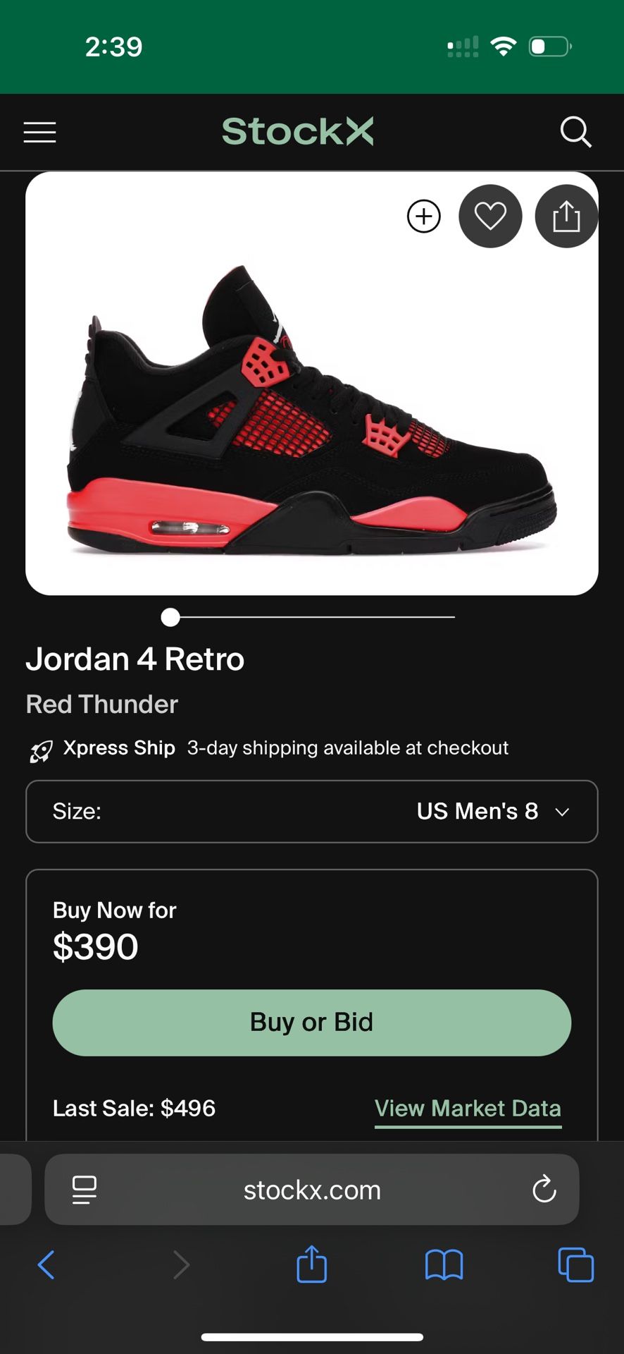 Air Jordan 4 Red Thunder Size 8