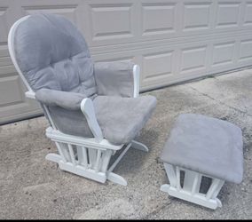 Windsor Glider Chair and Ottoman *50.00 Firm* White Wood w/ Gray Fabric Cushions Home Decor Nursery