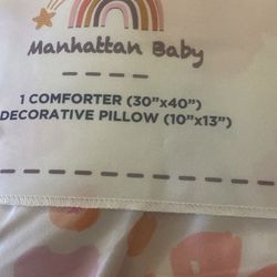 New Crib Comforter With Pillow & 2 Crib Sheets