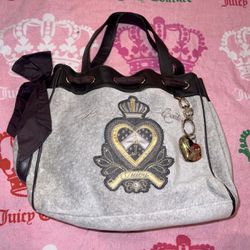 Vintage Grey Juicy Couture Purse Tote Bag Handbag Velour Y2K Daydreamer 