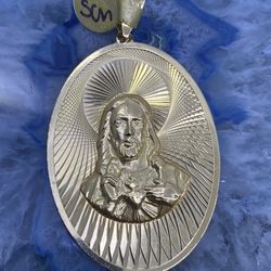 $1250 Three Tone Gold Yellow White And Rose Gold Virgin Mary And Sacred Heart Of Jesus Double Sided Religious Charm Pendant 