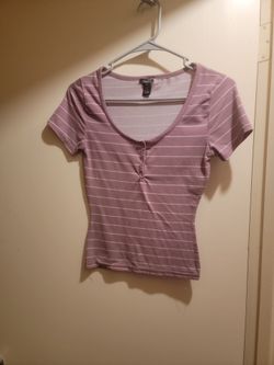 Rue21 Pink Striped Henley T-Shirt