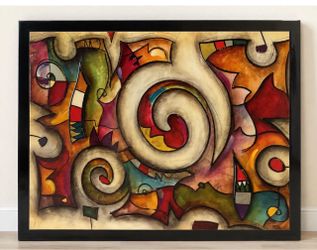 Cuadro abstracto grande con marco – 52” × 40”